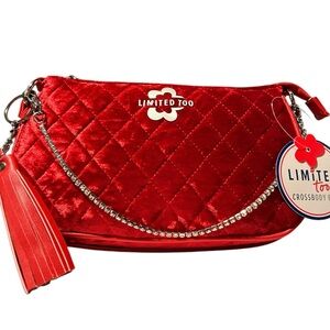 Limited Too Red Velvety Quilted Crossbody Bag